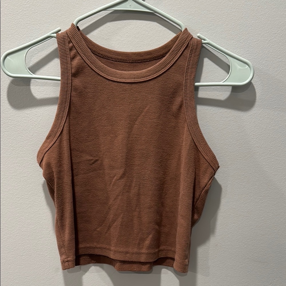 Brown Ribbed Knit Top